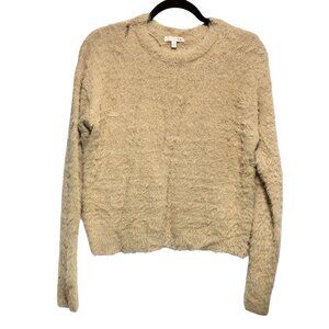 GB Solid Beige Crew Neck Long Sleeve Soft Fuzzy Sweater Medium
